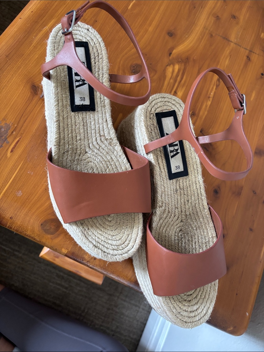 Zara Tan Leather Espadrille Platform Sandals